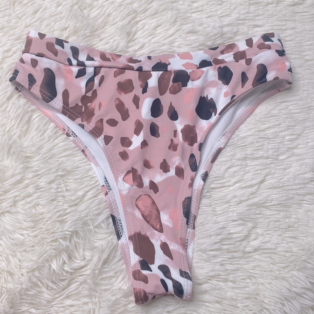 SHEIN Pink Brown Cheetah Spot Print Cheeky Bikini Bottoms Size Small